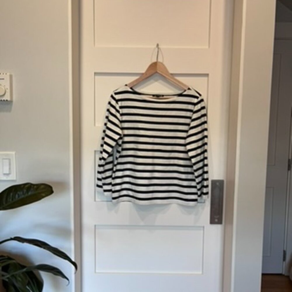 J Crew Classic mariner cloth boatneck T-shirt in stripe  Ivory Navy  S